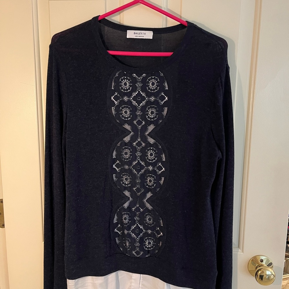 Bailey 44 sweater with built in white shirt tail